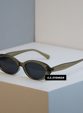 CHOZEN/ins风小椭圆猫眼墨镜橄榄绿超酷防晒uv400太阳眼镜配近视