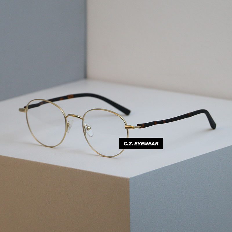 复古哑金丝细边圆框素颜近视眼镜