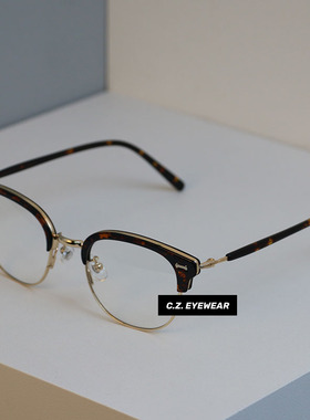 CHOZEN/size48 日系金属猫眼眉毛架近视眼镜框男黑色素颜神器女