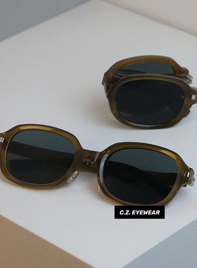 超便携可折叠高级感复古椭圆墨镜