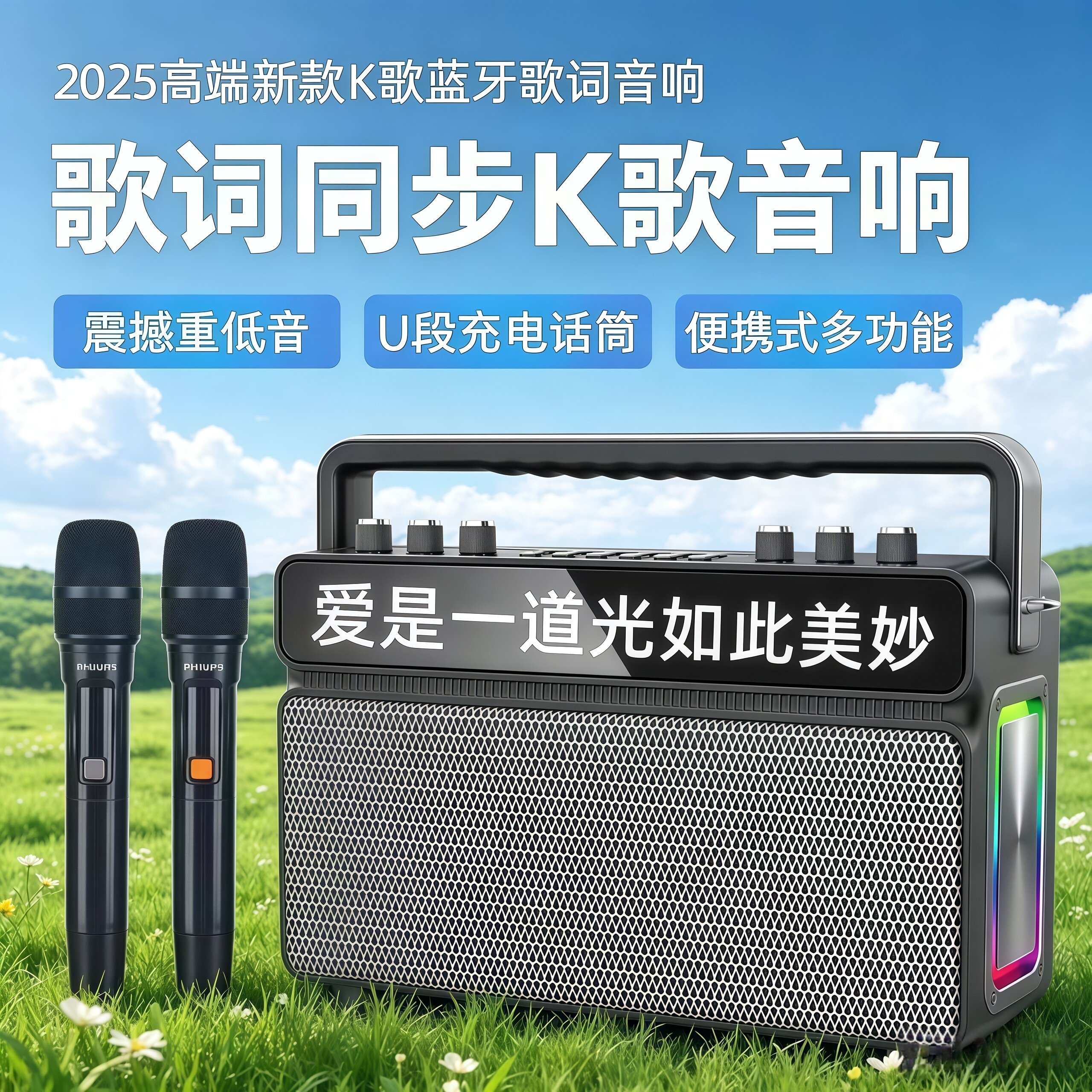 飞利浦SD560歌词同步便携式手提蓝牙户外音响大功率广场舞K歌音箱