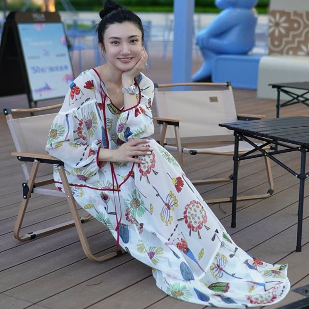 深圳壁虎服饰2025新款欧美印花气质显瘦宽松轻薄女士连衣裙