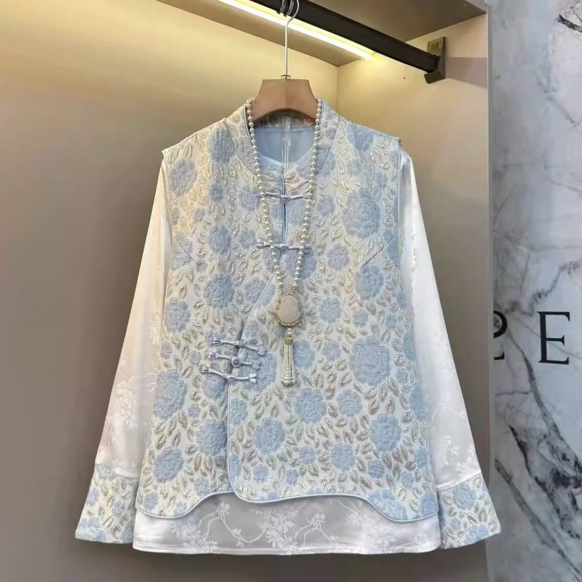 2026胖MM新中式轻奢高级感显瘦提花女装遮肉内搭+马甲两件套套装,女装/女士精品,大码套装,淘宝优惠券,粉丝福利购,淘宝优惠卷