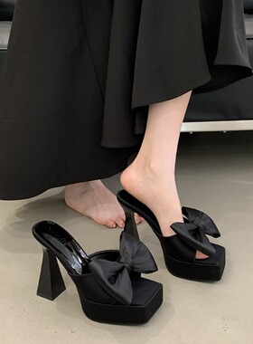 高跟鞋12CM夜店性感防水台厚底蝴蝶结时尚鱼嘴鞋恨天高粗跟凉鞋女