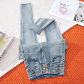 小脚裤 名媛风时尚 弹力百搭修身 女秋冬新款 毛边 浅色高腰显瘦铅笔裤