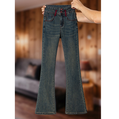 高腰九分微喇牛仔裤女小个子秋冬