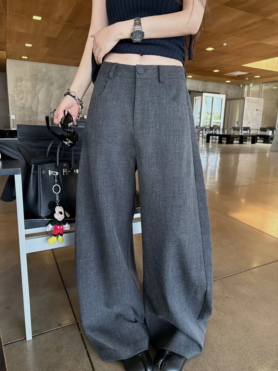 going2025早秋新款韩版时尚百搭显瘦西装阔腿裤休闲直筒款裤子女