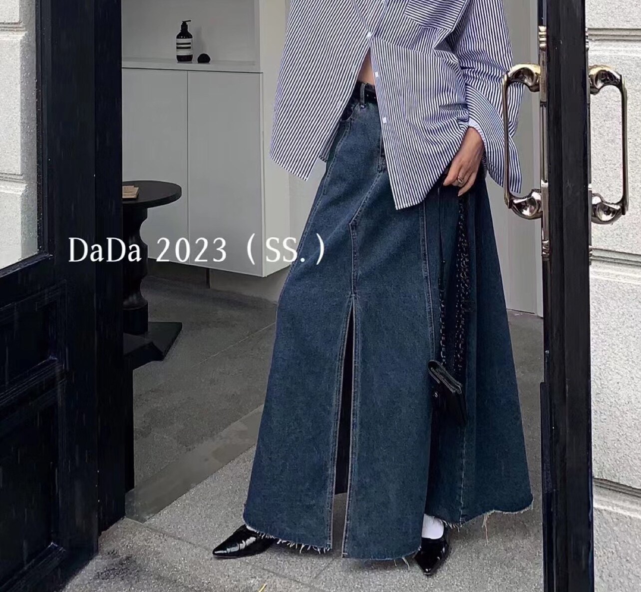 DaDa欧版牛仔半裙女2春季新款小众设计宽松A版开钗长裙潮