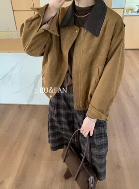 BU&FAN布凡2025秋冬老钱风麂皮绒夹棉宽松短外套女装开衫上衣