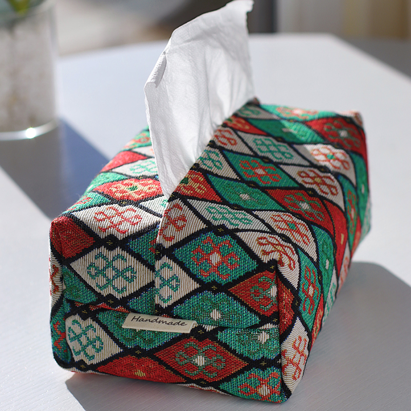 Handmade原创手作彩色提花布艺纸巾套车载抽纸盒桌面餐厅家用商用