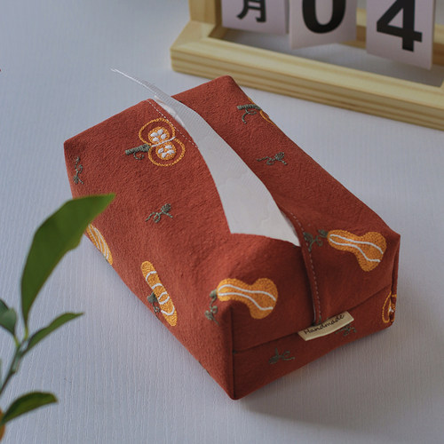 Handmade原创手作南瓜刺绣布艺纸巾套车载抽纸盒桌面餐厅客厅家用