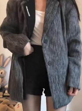 灰色西装大衣女毛呢外套高级感2025反季新款学生呢子小个子短款