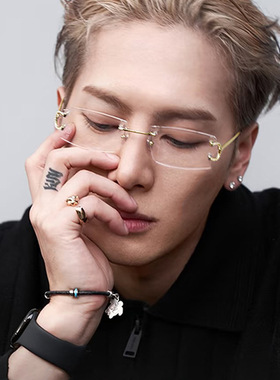 王嘉尔同款眼镜男款复古金丝无框近视眼镜架痞帅方框素颜平光镜女