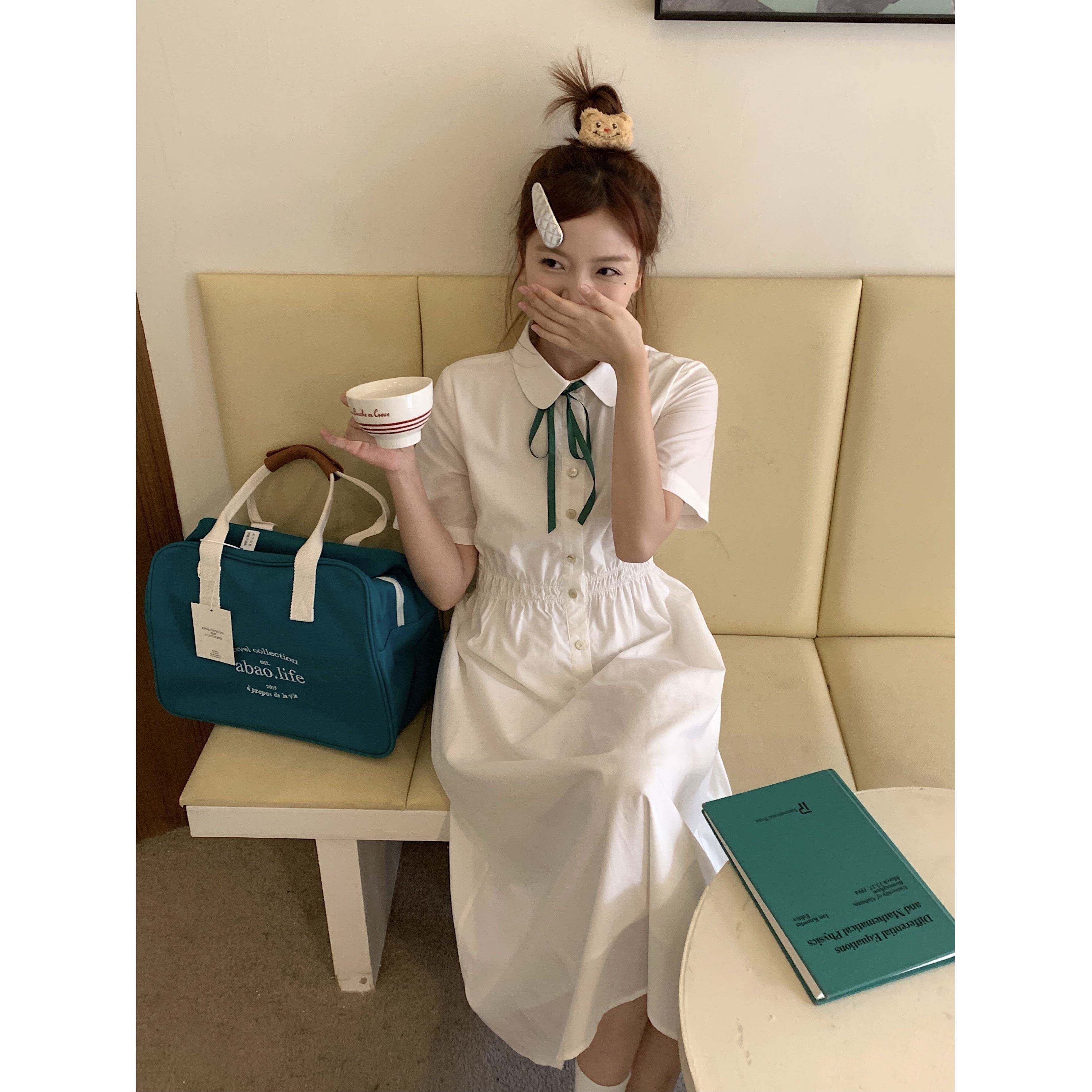 ‘天丝’JK盛夏服白色收腰港式校服圆领设计连衣裙【盐渍青梅jk】