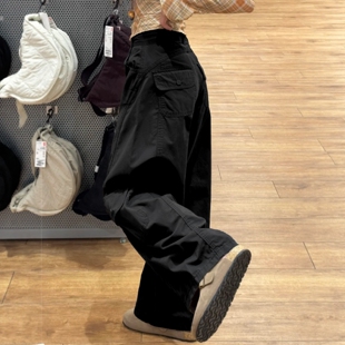 小个子黑色复古弯刀工装裤子女秋冬季新款高腰设计感休闲阔腿裤子