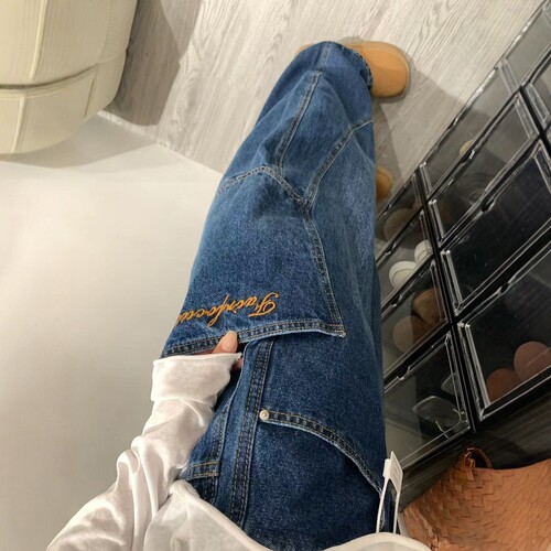 宽松工装裤高腰牛仔裤休闲长裤子