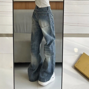 宽松牛仔裤高腰牛仔裤休闲长裤子