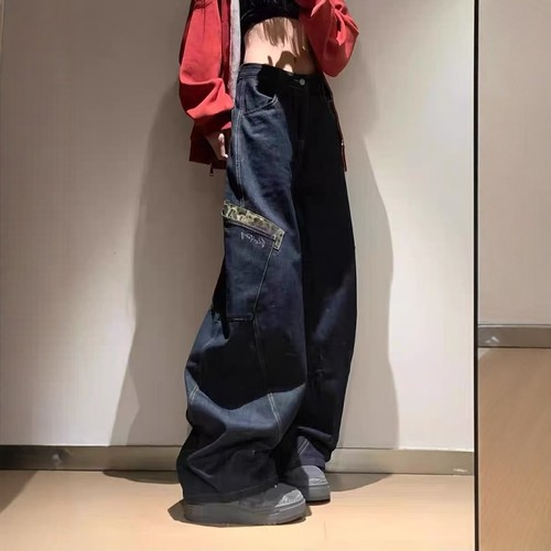 宽松牛仔裤高腰牛仔裤休闲长裤子