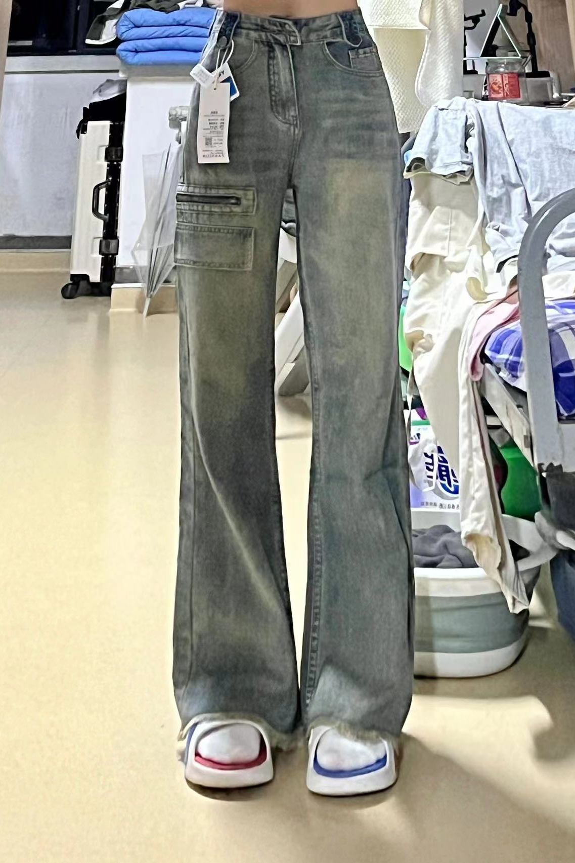 美式复古工装牛仔裤女2025秋季新款水洗宽松高腰直筒阔腿裤子长裤