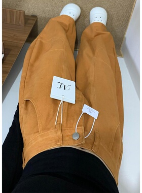 美式橙色弯刀立体阔腿裤女2026春季新款高腰显瘦百搭休闲牛仔裤子