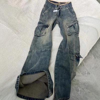 宽松牛仔裤高腰工装裤休闲长裤子