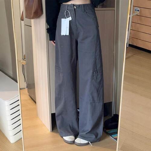 宽松牛仔裤高腰牛仔裤休闲工装裤