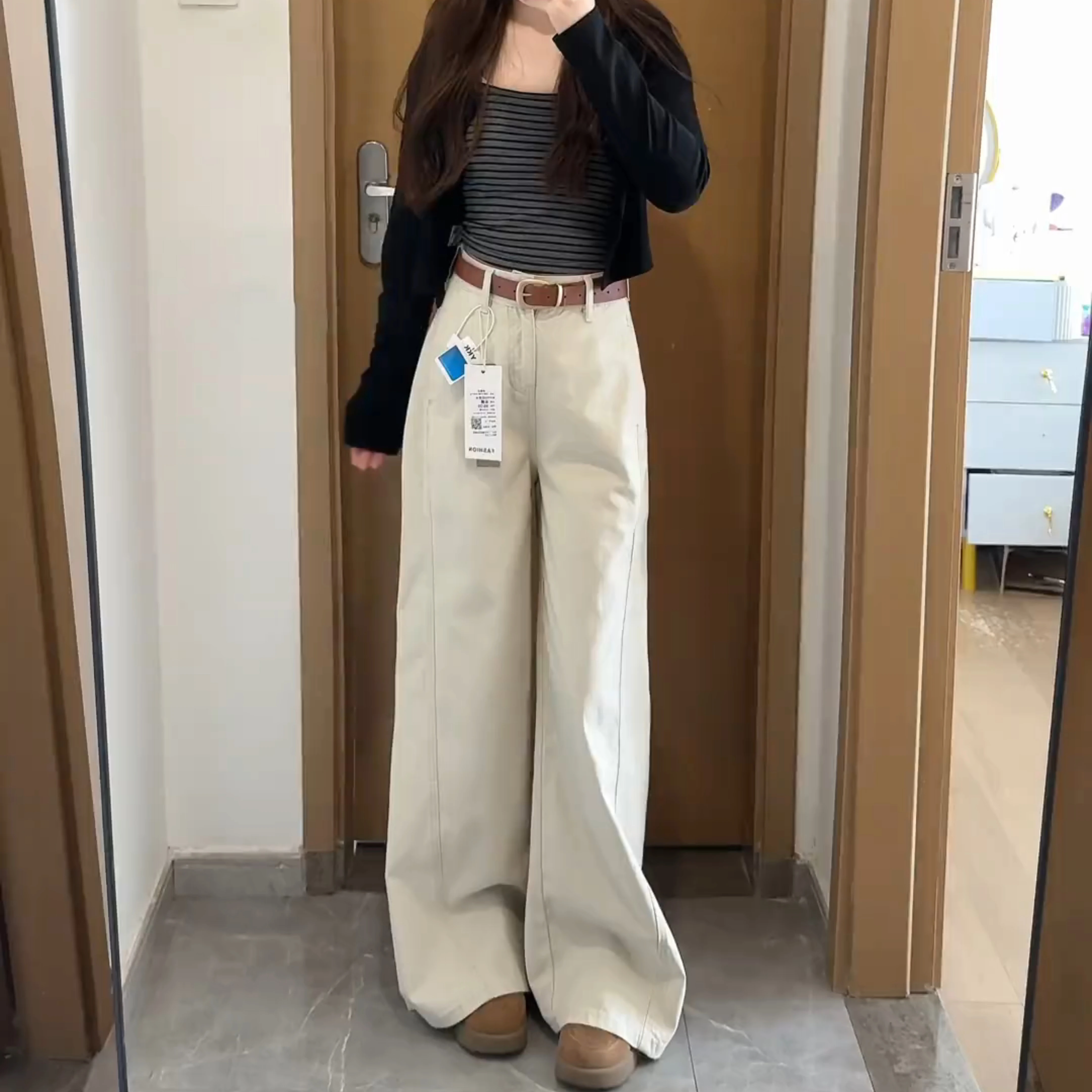 美式镰刀阔腿牛仔裤女秋季新款高腰宽松显瘦垂感弯刀休闲拖地裤子