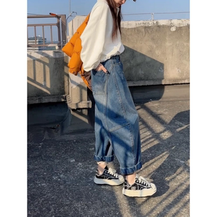 复古牛仔裤 高腰显瘦九分老爹裤 女阔腿裤 显瘦哈伦裤 子 2026春季 美式