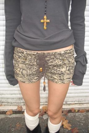 美式辣妹复古低腰y2k性感豹纹牛仔短裤女夏季交叉绑带性感热裤潮