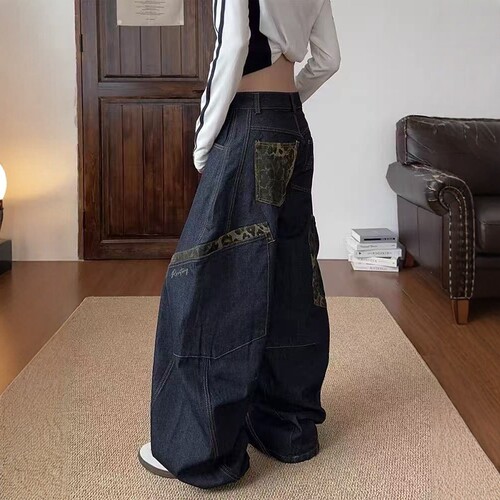 宽松牛仔裤高腰牛仔裤休闲长裤子