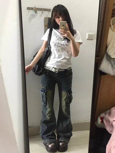 阔腿牛仔裤常规低腰牛仔裤长裤子