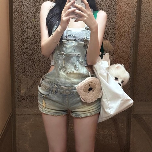 牛仔背带裤休闲短裤子包臀显瘦夏