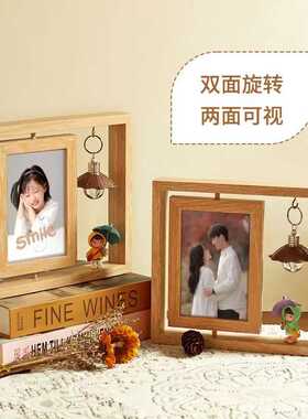 双面旋转装饰7寸礼物相框木质