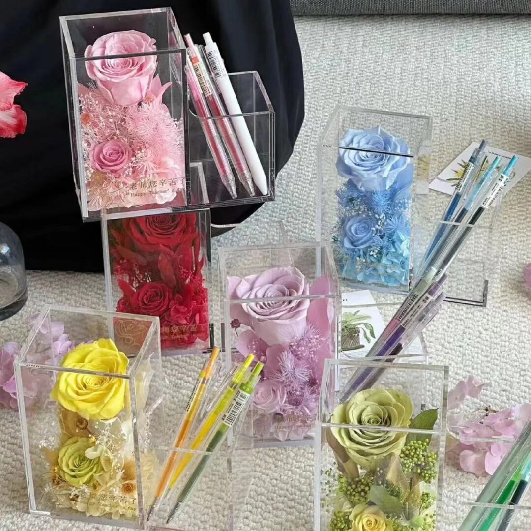 永生花蒲公英向日葵DIY高透亚克力笔筒花盒空盒装饰摆件实用礼盒图片