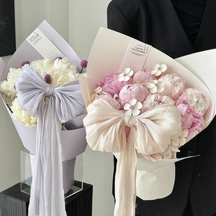 母亲节情人节浪漫法式珠光纱布料手工蝴蝶结DIY花店花艺包装资材