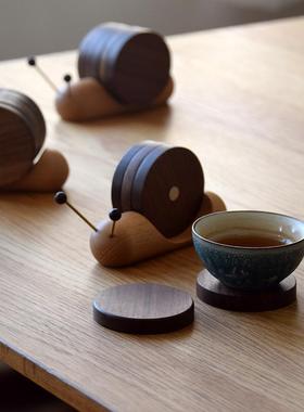 北美黑胡桃木 创意蜗牛卡通茶桌杯垫实木隔热垫木质茶道杯垫礼物