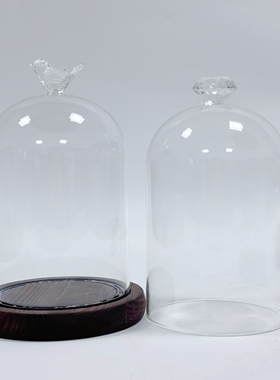 永生花顶饰防尘玻璃罩仿古底座发光圈灯卡扣玩偶粘土防潮装饰摆件