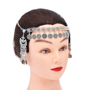 夏季复古几何发饰拼接额饰做旧风合金钱币头饰发带哈萨克族配饰女