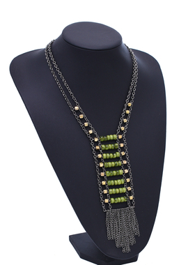 新款欧美绿色串珠项链复古