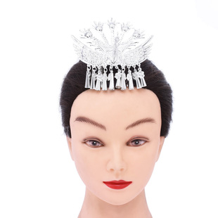 新款苗疆少女头饰彝族贵州苗银复古侗族发簪凤凰银饰发钗演出配饰