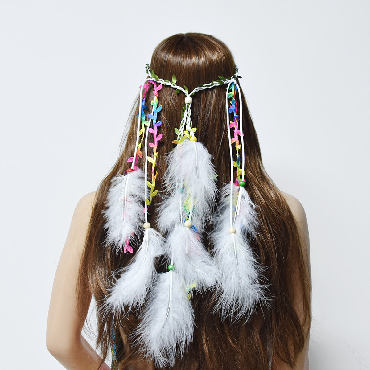 印度复古民族风发带波西米亚羽毛流苏彩色发绳非洲舞蹈演出头饰