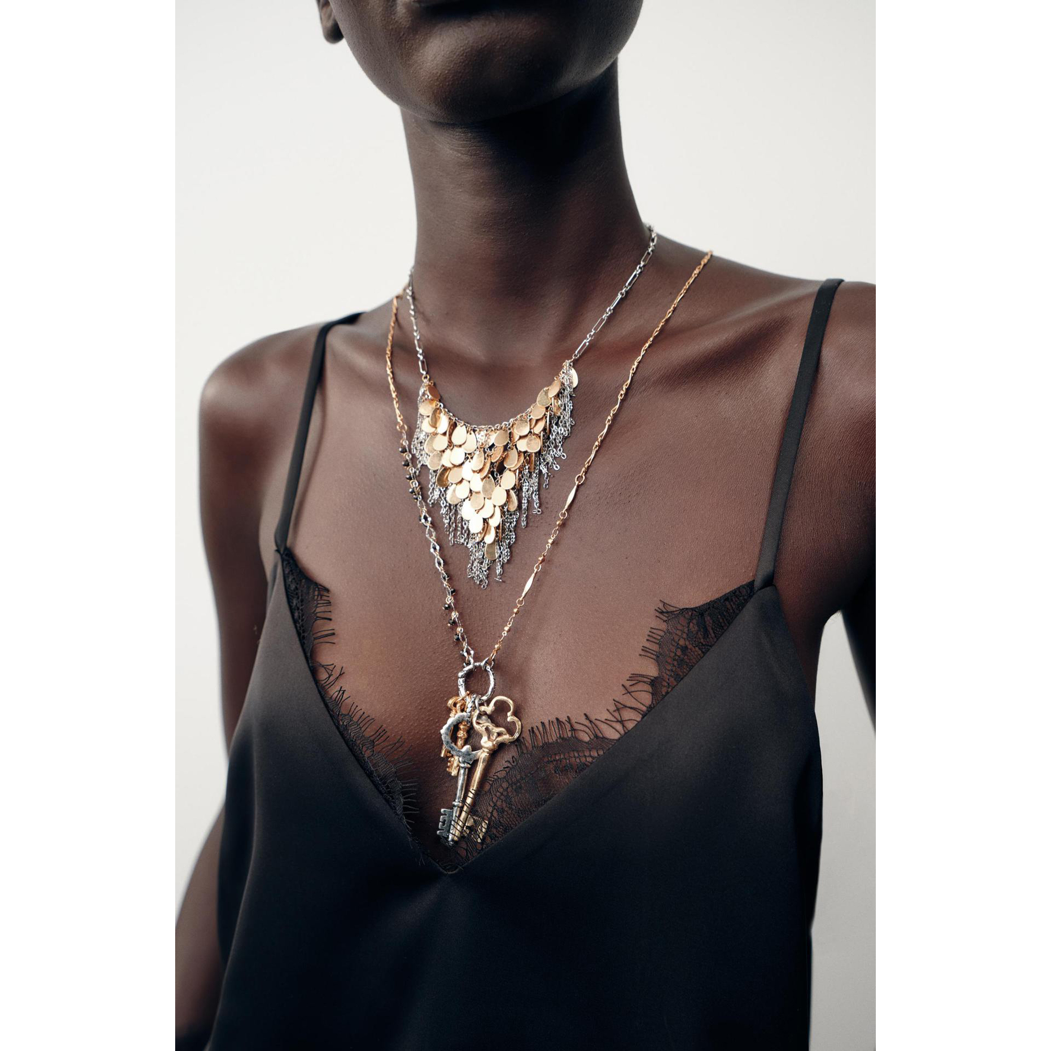 欧美水滴形金属流苏项链套装