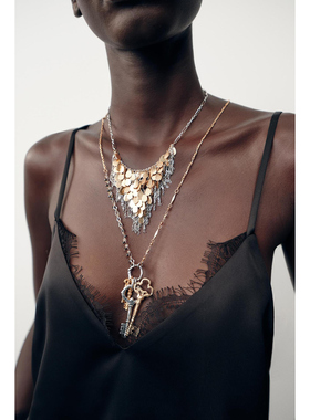 欧美水滴形金属流苏项链套装