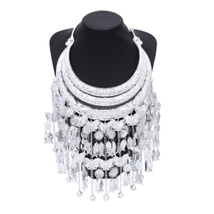 苗族多层仿银饰蝴蝶小鱼流苏大项圈少数民族风夸张铃铛吊坠项饰品