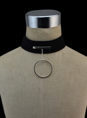 黑色绒布Choker颈链金色大项圈