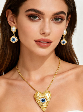 夸张女士项链耳环套装恶魔之眼