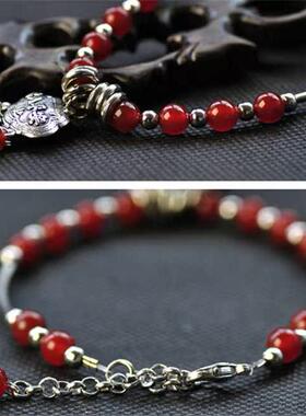 红幸运手链女生银竹节手串