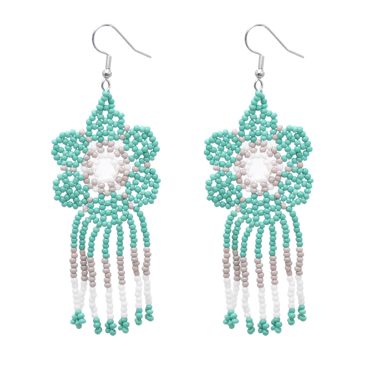 夏季米珠耳环小众长款流苏串珠花朵耳坠碎花裙饰品复古民族风耳饰