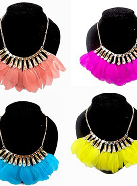 新款彩色羽毛流苏项链女