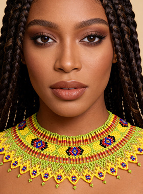 新款民族风彩色珠子项链女